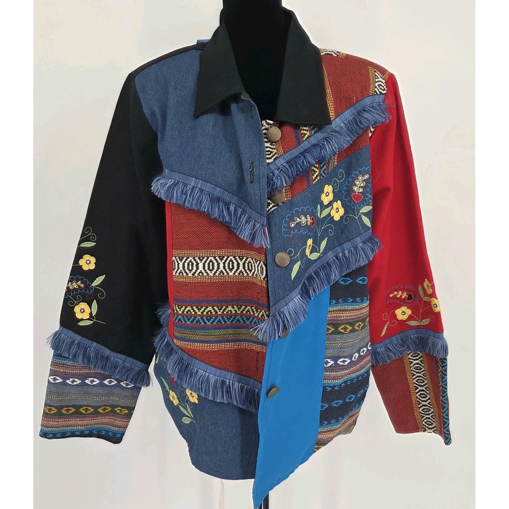 Vtg Alex Kim Patchwork Jacket Large Aztec Southwestern Floral Art To Wear